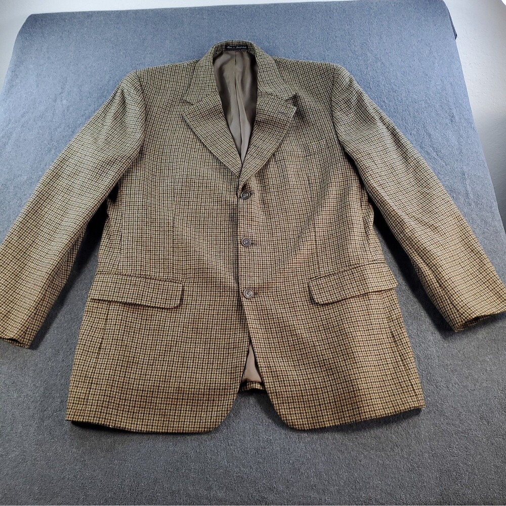 Savile Row Blazer Jacket Mens L44 Brow Herringbone Flannel 100% Pure New Wool